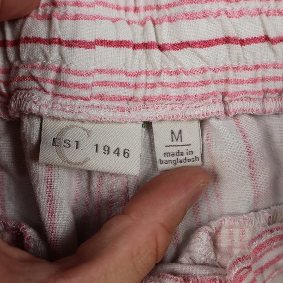 Linen Blend Pants Womens Medium Pink Striped Drawstring Elastic Waist Pockets - Picture 7 of 12